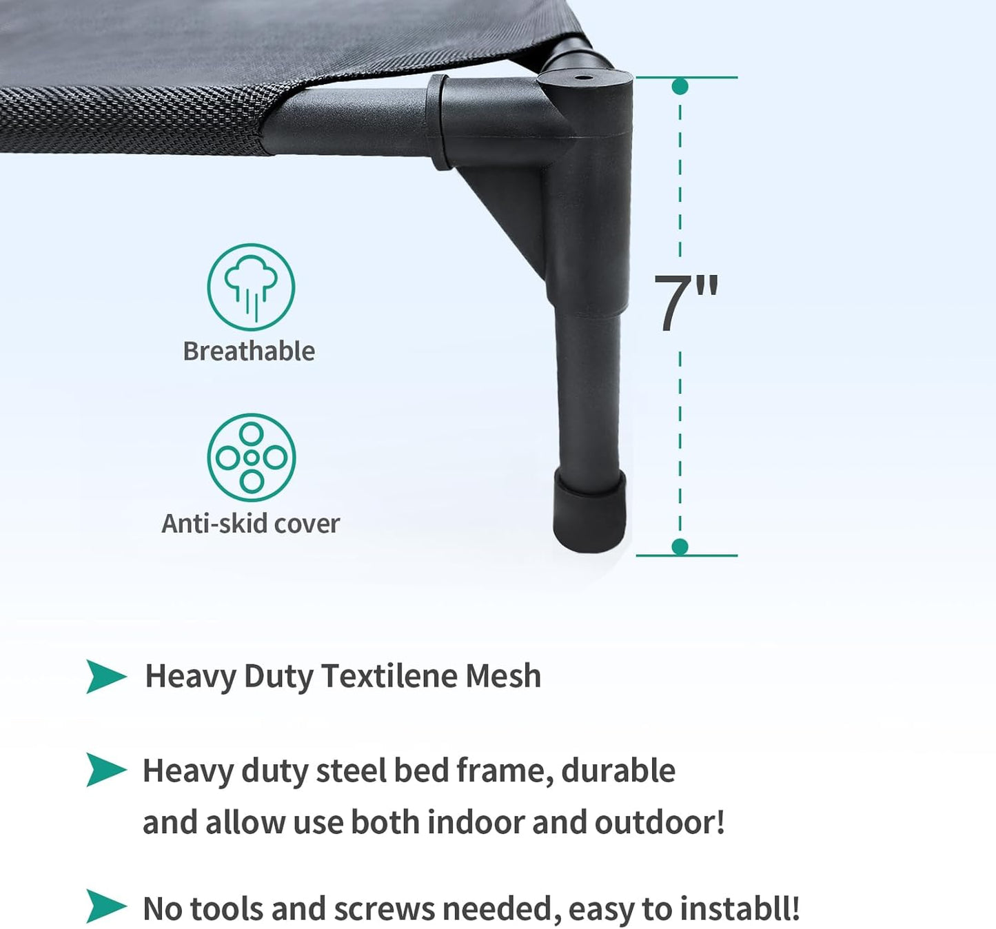 Medium Elevated Dog Bed (32x25x8in) – Raised Outdoor Pet Cot with Waterproof Frame, Breathable Mesh & Non-Slip Feet – Supports Up to 80 lbs – Black