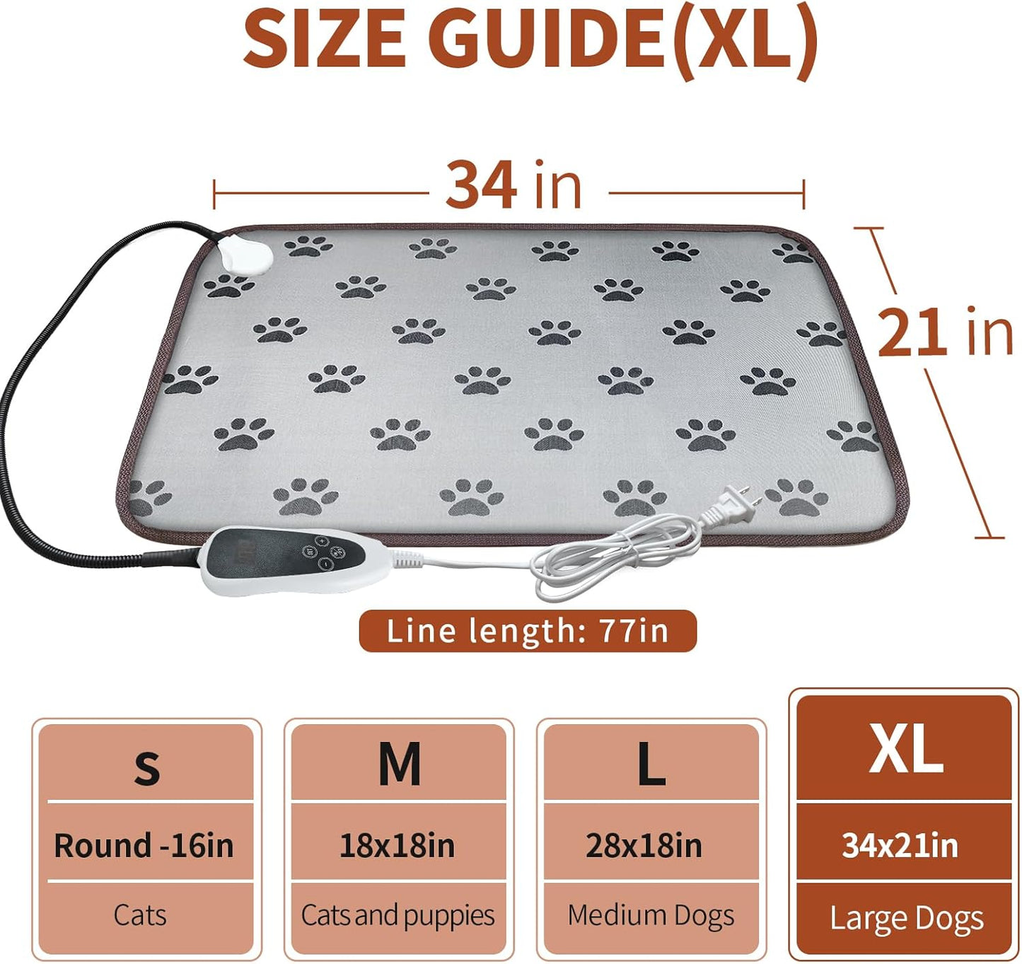 Smart Heated Waterproof Dog Pad (28x18in) – Adjustable Thermostat Pet Bed with Durable Steel Wire Cord & Cute Paw Print – Perfect for Puppies, Whelping, and Small Pets