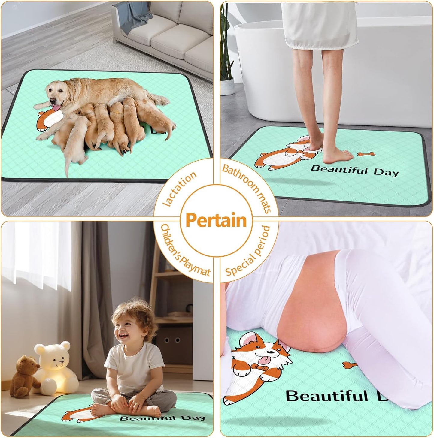 4-Pack Reusable Dog Pee Pads (35x22in) – Extra Absorbent, Leak-Resistant & Thick with Non-Slip Base – Perfect for Crates, Playpens, Whelping Boxes & Potty Training – Blue