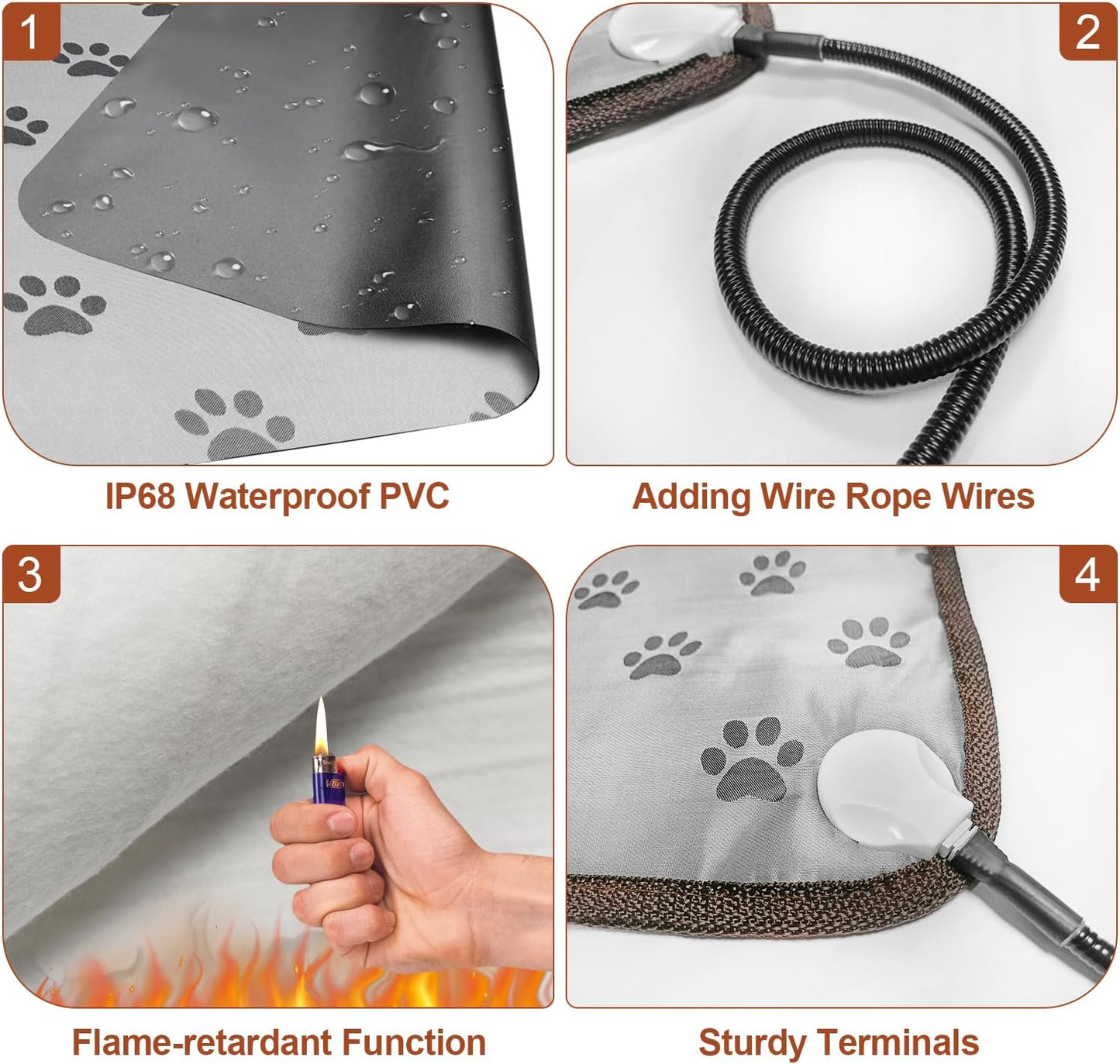 16-inch Heated Cat Bed – Waterproof, Smart Thermostat, Adjustable Heat, Anti-Slip Rope & Cute Paw Design