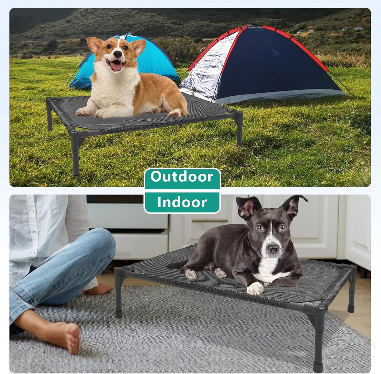 Medium Elevated Dog Bed (32x25x8in) – Raised Outdoor Pet Cot with Waterproof Frame, Breathable Mesh & Non-Slip Feet – Supports Up to 80 lbs – Black