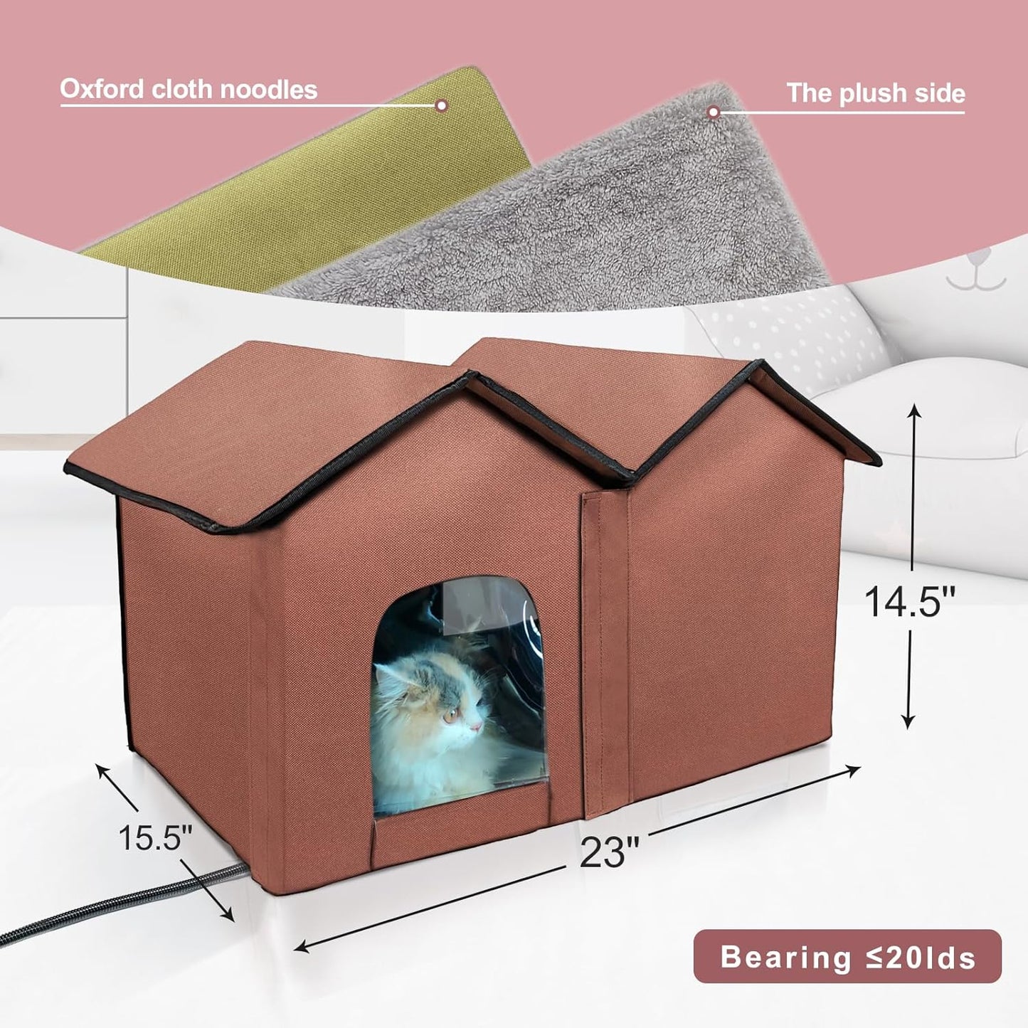 Large Heated Cat House – All-Season Indoor/Outdoor Shelter with Smart Thermostat, Dual Rooms, Removable Heating Pad & Foldable Design