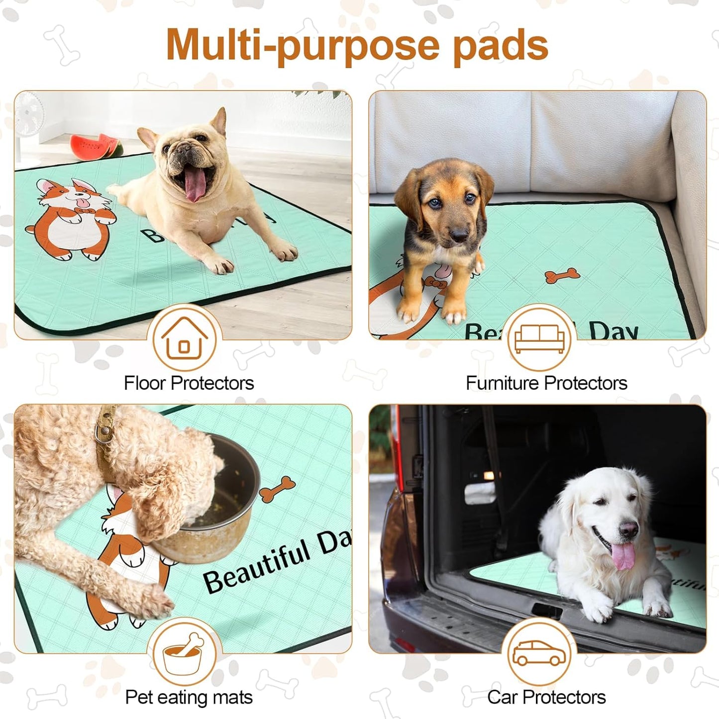 4-Pack Reusable Dog Pee Pads (35x22in) – Extra Absorbent, Leak-Resistant & Thick with Non-Slip Base – Perfect for Crates, Playpens, Whelping Boxes & Potty Training – Blue