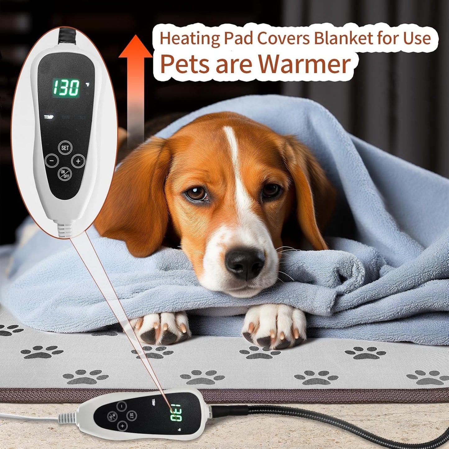 Smart Heated Waterproof Dog Pad (28x18in) – Adjustable Thermostat Pet Bed with Durable Steel Wire Cord & Cute Paw Print – Perfect for Puppies, Whelping, and Small Pets