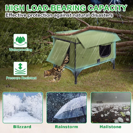 Outdoor Heated Cat House for Winter – Waterproof Shelter with Rainproof Eaves, Built-In Heating Pad & Dual Escape Doors – Ideal for Feral & Stray Cats
