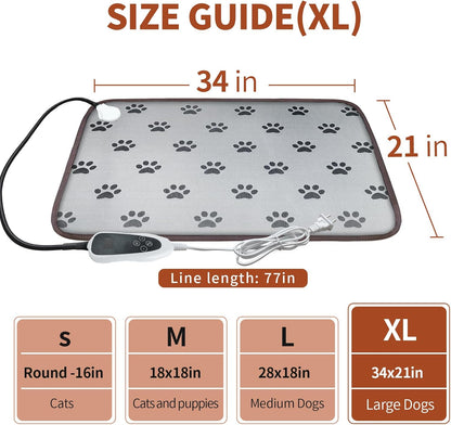 Smart Heated Waterproof Dog Pad (28x18in) – Adjustable Thermostat Pet Bed with Durable Steel Wire Cord & Cute Paw Print – Perfect for Puppies, Whelping, and Small Pets