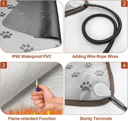 16-inch Heated Cat Bed – Waterproof, Smart Thermostat, Adjustable Heat, Anti-Slip Rope & Cute Paw Design