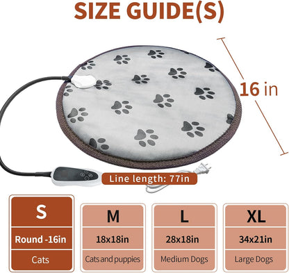 16-inch Heated Cat Bed – Waterproof, Smart Thermostat, Adjustable Heat, Anti-Slip Rope & Cute Paw Design