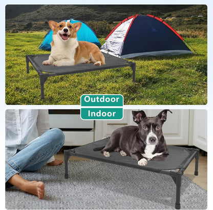 Medium Elevated Dog Bed (32x25x8in) – Raised Outdoor Pet Cot with Waterproof Frame, Breathable Mesh & Non-Slip Feet – Supports Up to 80 lbs – Black