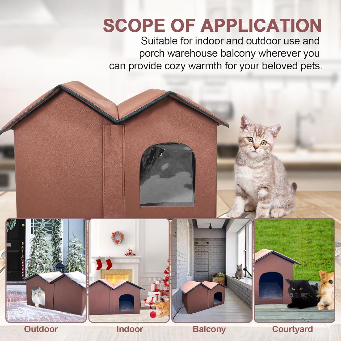 Large Heated Cat House – All-Season Indoor/Outdoor Shelter with Smart Thermostat, Dual Rooms, Removable Heating Pad & Foldable Design
