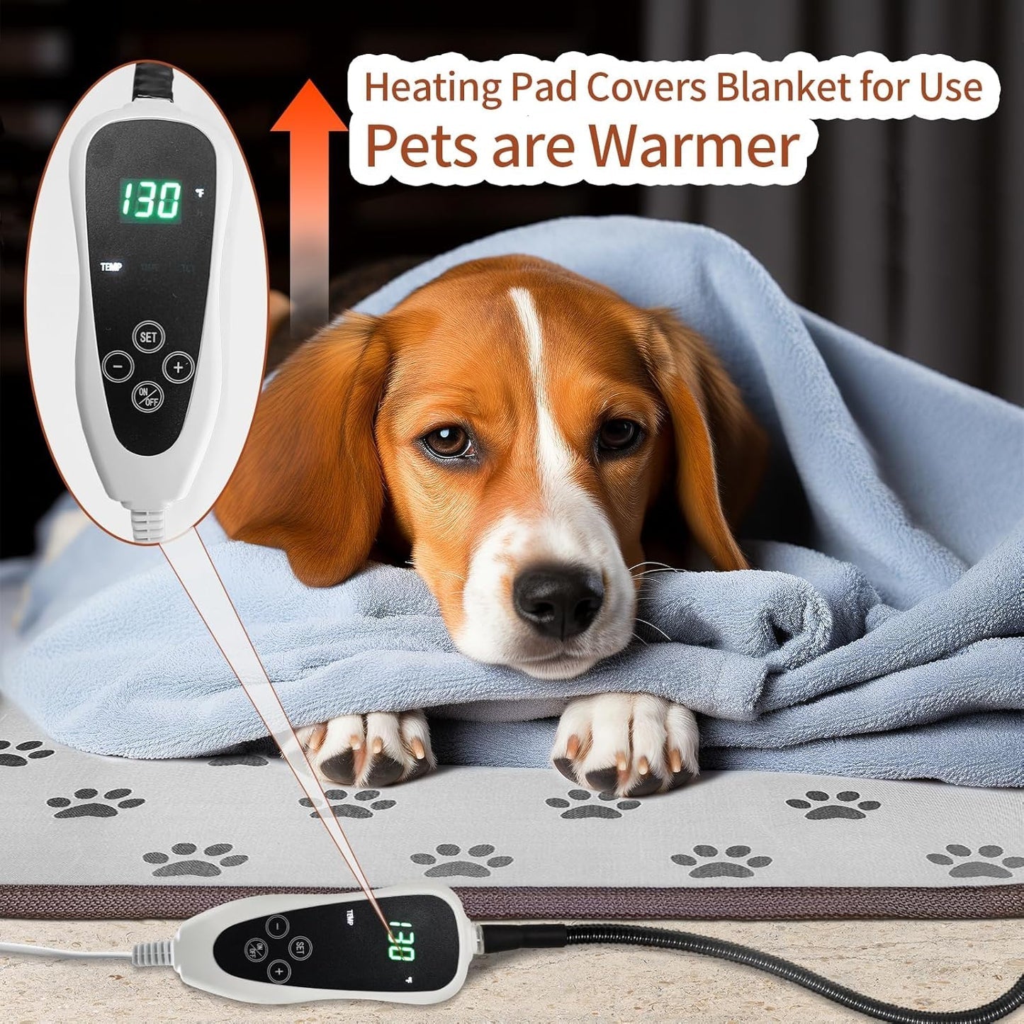 Smart Heated Waterproof Dog Pad (28x18in) – Adjustable Thermostat Pet Bed with Durable Steel Wire Cord & Cute Paw Print – Perfect for Puppies, Whelping, and Small Pets
