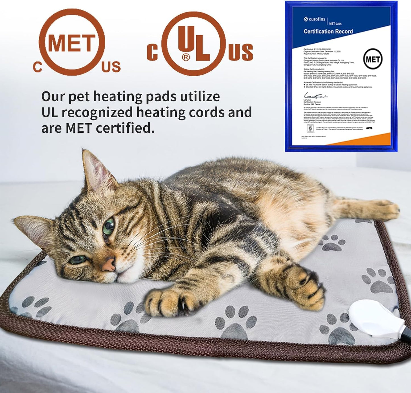 16-inch Heated Cat Bed – Waterproof, Smart Thermostat, Adjustable Heat, Anti-Slip Rope & Cute Paw Design